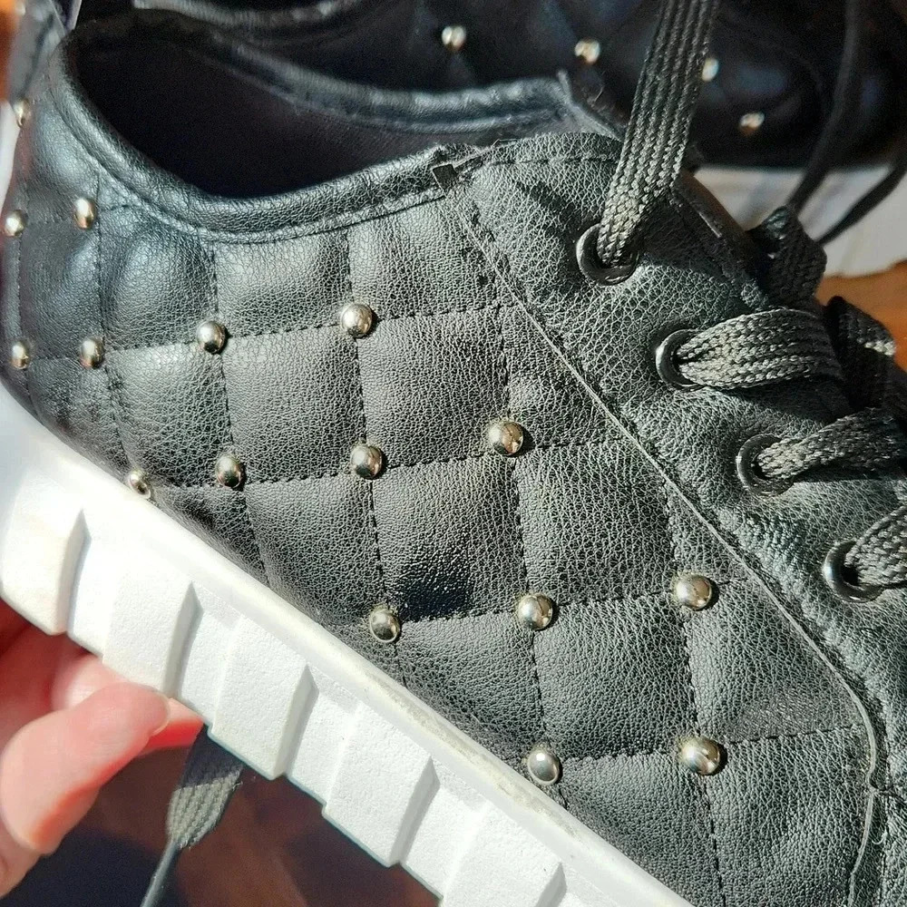 Quilted Embellished Sneakers sz 10‎ Black edgy punk - Picture 14 of 15
